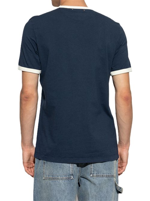 journey m's garment dyed slim t-shirt knitted contrast rib gauze cotton jersey with print Golden Goose | GMP02761.P002624.83134BLUE/ HERITAGE WHITE